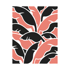 Abstract Tropical Banana Leaves Pattern in Coral and Black