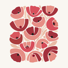 Abstract Red Poppy Flowers Composition on Light Background