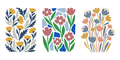 Set of Three Abstract Floral and Botanical Wall Art Posters