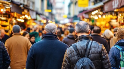 Crowded Street Market with People Walking Through Busy City Alleyway, Shallow Depth of Field, Urban Life and Tourism Concept