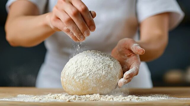 Baker's Touch Freshly Made Dough Resting on Hands, Ready for Baking Process