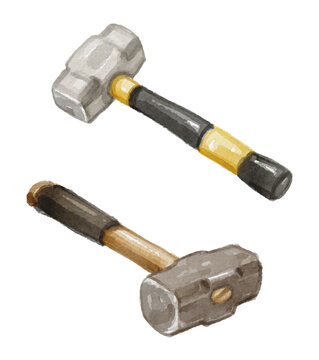 Hand painted watercolor sledge hammer isolated
