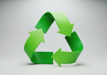 Obraz premium Three curved green arrows forming a triangular loop, symbolizing circular usage and environmental protection concepts on a plain background, illustration, loop, circular usage