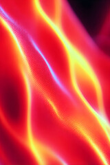 Vibrant abstract red background with luminous yellow and blue waves. Artificial intelligence concept for digital technology or startup presentation.