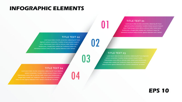 4-Step Diagonal Infographic Template. Vector Presentation Slide Featuring Parallelogram Banners with Overlapping Center Path and Vibrant Gradient Colors