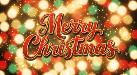 Glittery merry christmas text with bokeh lights background