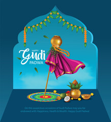 Happy Gudi Padwa with decorated background of celebration of India. abstract vector illustration design