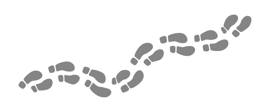 ライトグレーの足跡シルエットが連続する歩行ルート軌跡イラスト｜人の移動経路を表すシンプルフラットベクター素材/Light Gray Footprint Trail Silhouette Illustration | Human Walking Route Path Flat Vector Design
