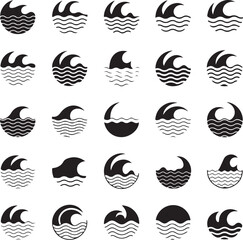 Naklejka premium Collection of various wave icons in different styles and patterns