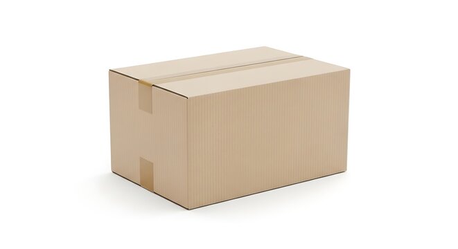 A large cardboard box with a white background and a simple design