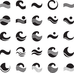 Naklejka premium Collection of various wave and ocean icons in different styles