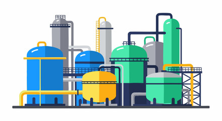 Obraz premium Industrial Chemical Plant with Storage Tanks and Pipelines.