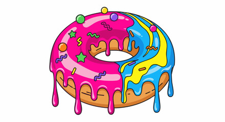 Fototapeta premium Vibrant Cartoon Donut with Dripping Icing and Colorful Sprinkles.