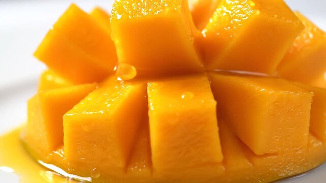 Fresh Mango Fruit Slices on Plate.
