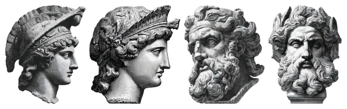 PNG Ancient Greek god sculptures, element set on transparent background