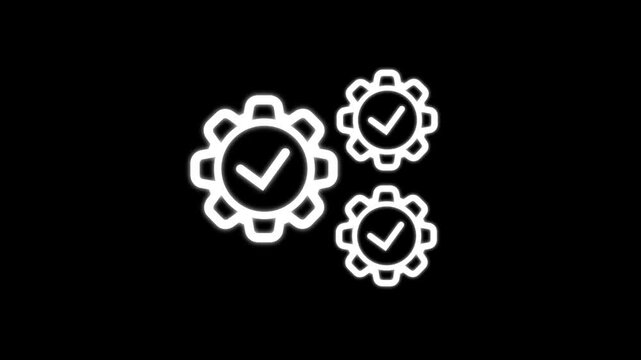 Glowing Gear Icons with Check Marks &ndash; Process Optimization and Approved Workflow Concept process Improvement Control System, Efficiency Symbol Minimal Design.