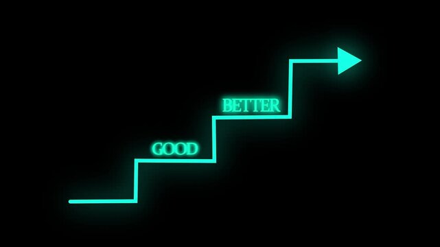 Good Better Best Growth Concept &ndash;  Staircase Arrow on Black Background business Growth Improvement Concept, Success ladder Growth Arrow Upward Trend Progress Steps Performance. 