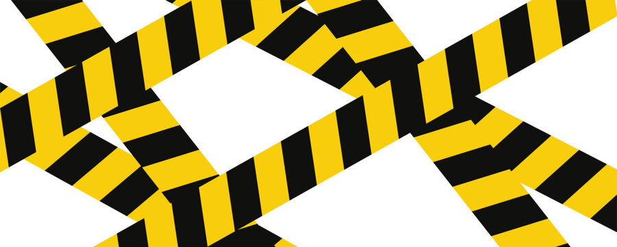Warning tape with yellow and black diagonal stripes. Warn stop seamless line. vector illustration.