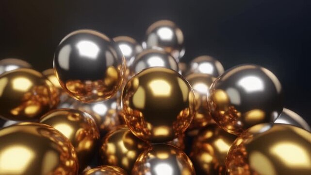 Golden and silver metallic spheres cluster.