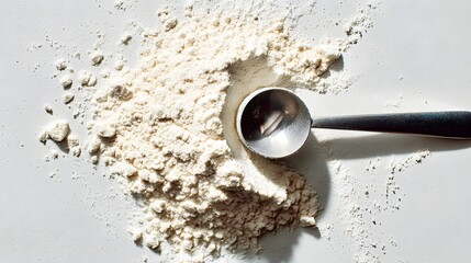 Scoop of Protein Powder on White Background.