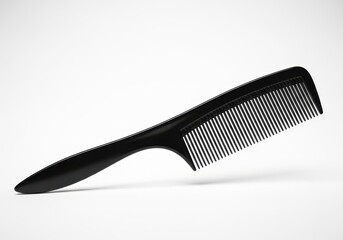 Black comb with wide teeth for detangling hair isolated on white background