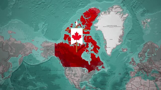 Motion Graphics Animation of Canada Map on the North American Continent Background