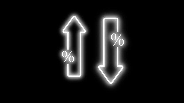 Glowing Up and Down Arrows with Percentage Signs for Finance and Market Trend Finance, Market Increase Decrease Growth Loss Stock market Trading Concept.