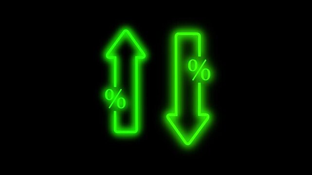 Glowing Up and Down Arrows with Percentage Signs for Finance and Market Trend Finance, Market Increase Decrease Growth Loss Stock market Trading Concept.