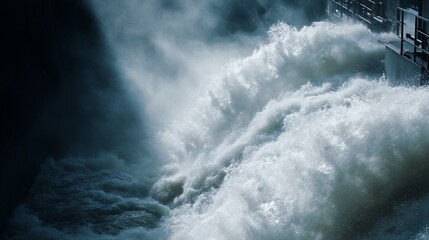 Obraz premium Hydroelectric Dam Turbine with Rushing Water / 水が激しく流れる水力発電所のタービン6