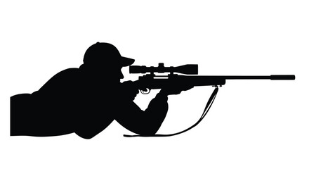 Silhouette of a sniper aiming with a rifle focused and determined