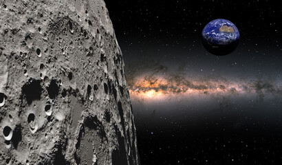 Fototapeta premium The Earth as Seen from the Surface of the Moon in the background milky way galaxy 