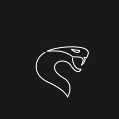 Minimalist White Outline Viper Snake Head Logo with Fangs on Black Background