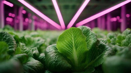 Indoor Vertical Farm with Purple LED Lights / 紫色のLEDライトが照らす室内垂直農法1