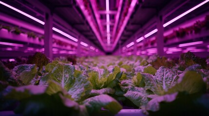Indoor Vertical Farm with Purple LED Lights / 紫色のLEDライトが照らす室内垂直農法3