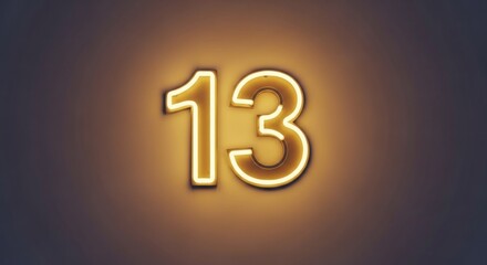 Illuminated, glowing neon number "13" against a warm, gradient background
