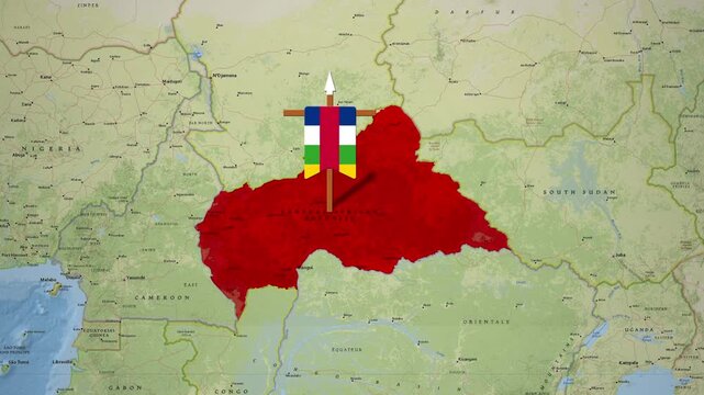 Central African Republic Country Map Animation Highlighting Territory with National Flag Marker