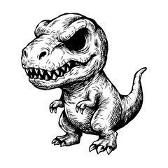 black and white hand drawn illustration of t rex vector