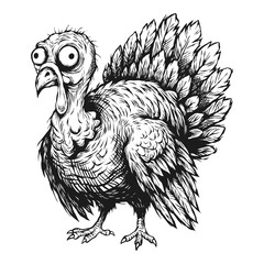 black and white hand drawn illustration of a turkey vector