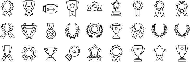 Black and white line with ribbons and laurel wreaths trophy medal star