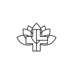Minimalist Medical Cross and Lotus Flower Logo Design for Health and Wellness