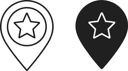 Black and white map pin with star symbols