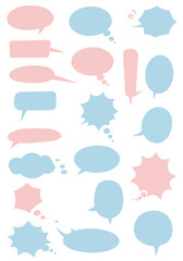 Diverse pastel speech bubbles and thought balloons in various shapes, a delightful collection of graphic elements ideal for communication, chat, and dialogue design projects