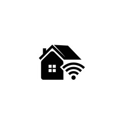 Smart Home WiFi Network Icon - House with Wireless Internet Connectivity Symbol