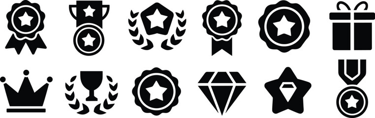 Black and white of awards and symbols stars