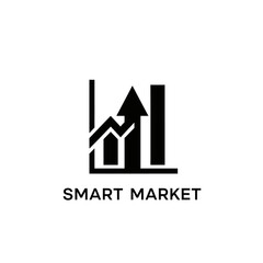 Smart Market Growth Logo Design with Upward Arrow and Bar Chart Icon