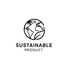 Sustainable Product Globe Leaf Icon - Eco-Friendly Earth Environment Line Art Logo