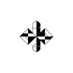 Abstract Geometric Black and White Symbol with Symmetrical Directional Design
