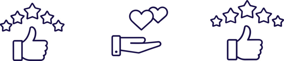 Dark blue thumbs up with stars and heart on white background