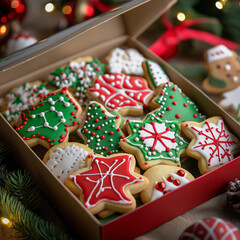 Christmas sugar cookies decorated with festive icing