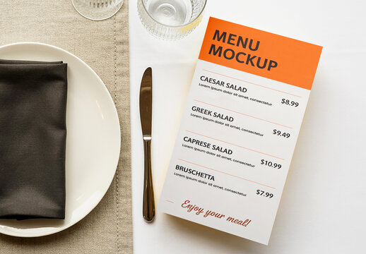 Vertical Menu Card Mockup on a Fine Dining Table Setting
